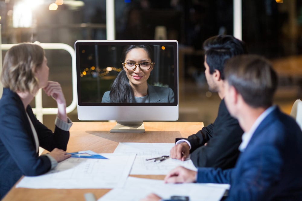 Business team having video conference in the conference room-1 Business team having video conference in the conference room-1
