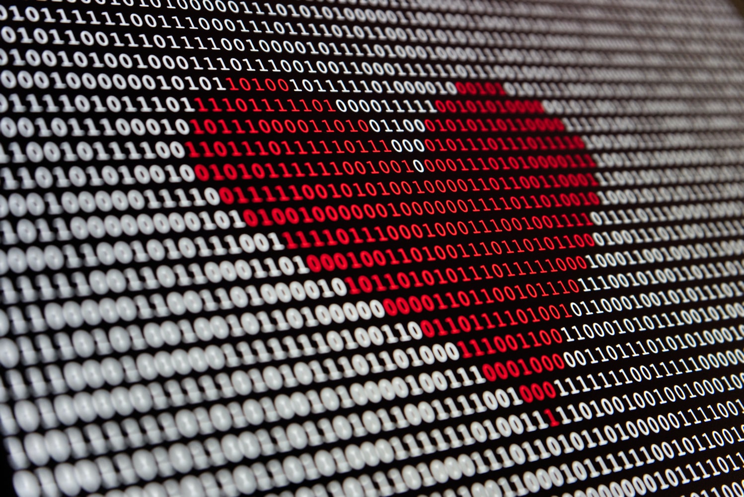 Binary Code Heart in red